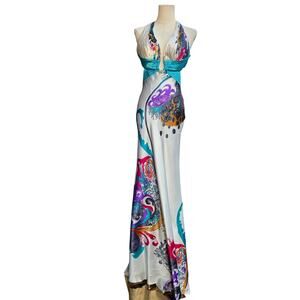 Cache Women Vtg Y2K Fairy Baddie Prom Rhinestone Satin Open-Back Maxi Dress 6